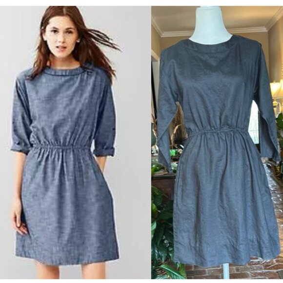 Gap 100% ramie 3/4 Sleeve Drawstring Tie Waist dress size 2 - Picture 13 of 13